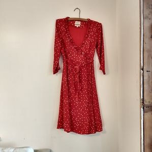 Sezane "Betty" red silk daisy print dress, size 38